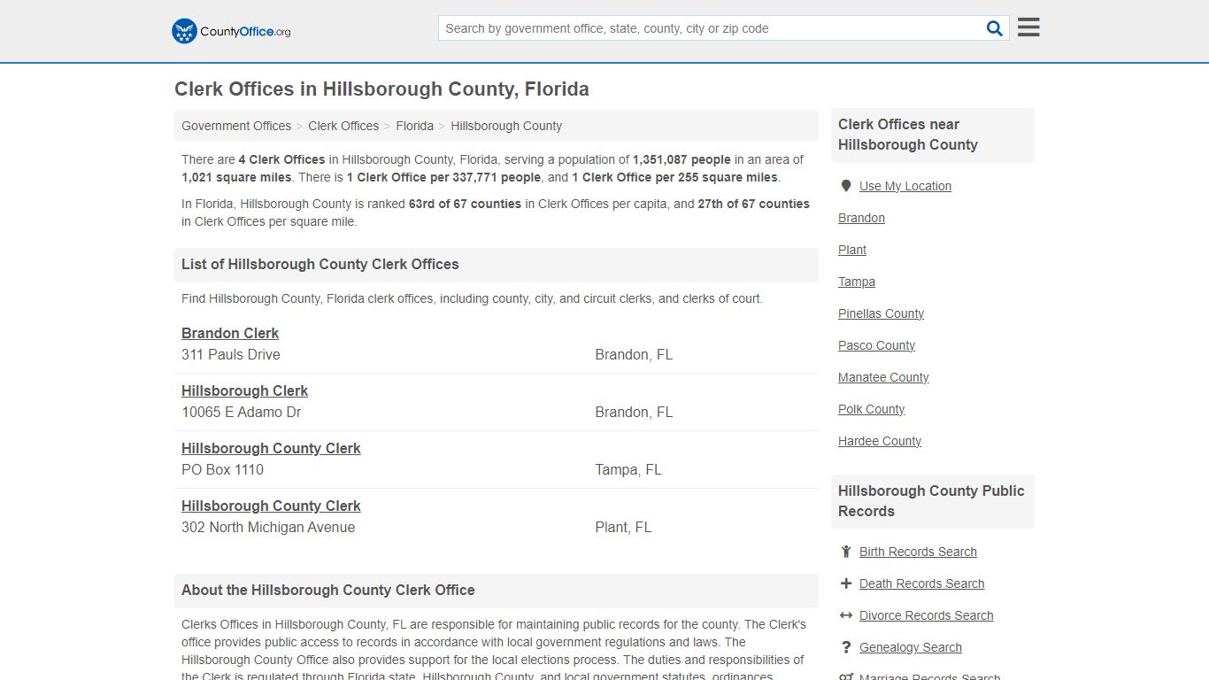 Clerk Offices - Hillsborough County, FL (County & Court Records)